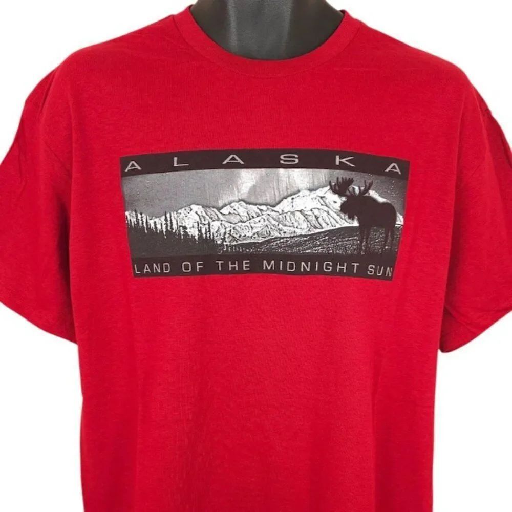 Alaska T Shirt Mens Size Large Red Land Of The Midnight Sun Destination Tee